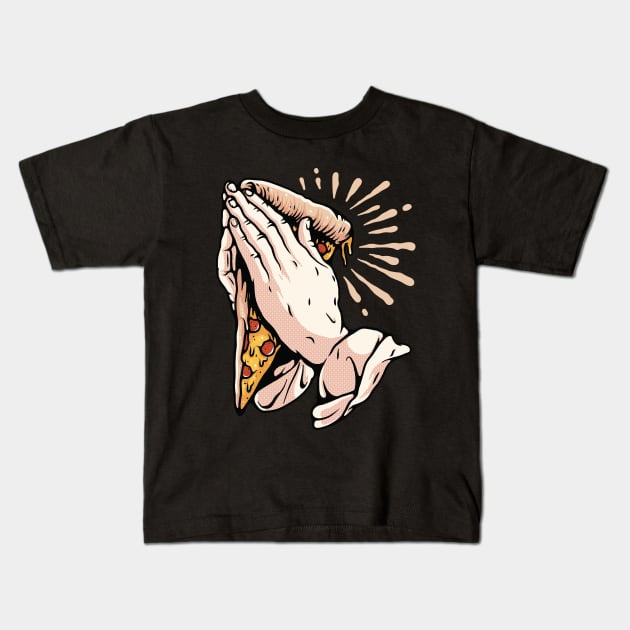 Praying hand pizza Kids T-Shirt by Mako Design 